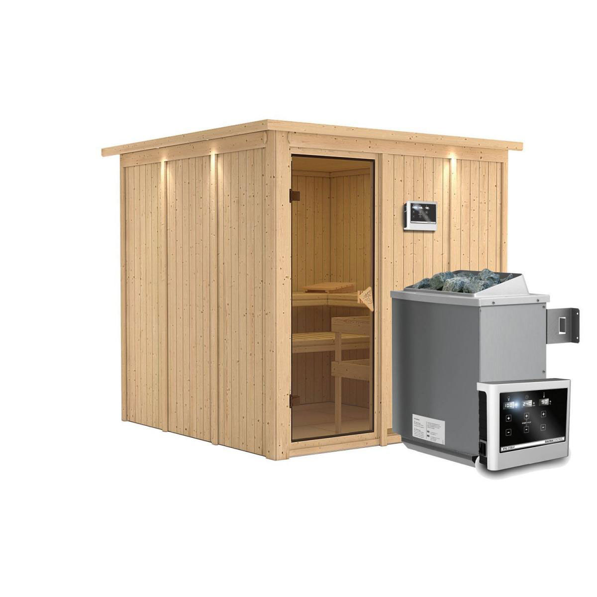 Karibu Systemsauna Rodin 68 mm 9 kW Ofen externe Strg mit Dachkranz Bild 2