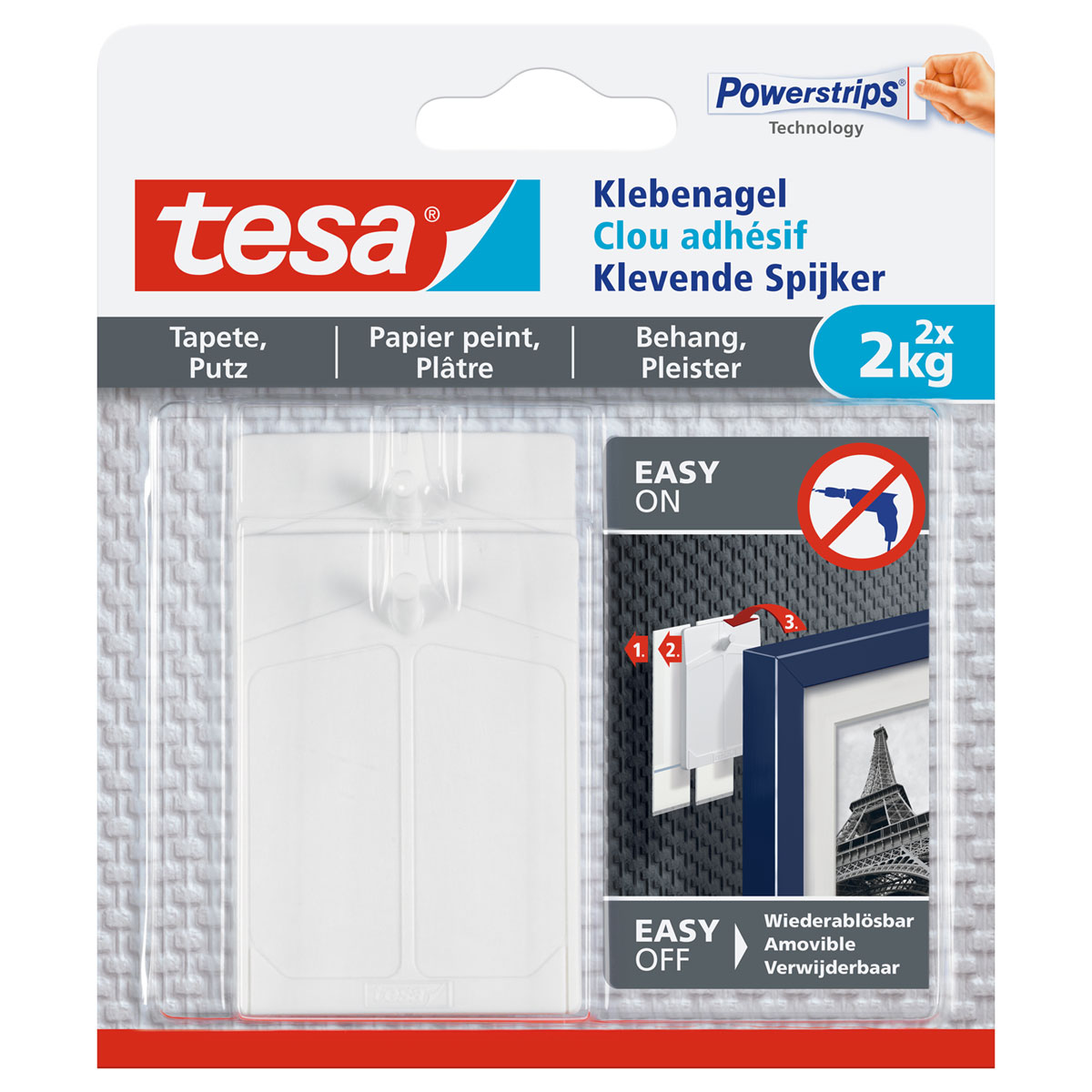 Tesa Klebenagel für Tapete und Putz 2 Stück Traglast 2 x 2 kg