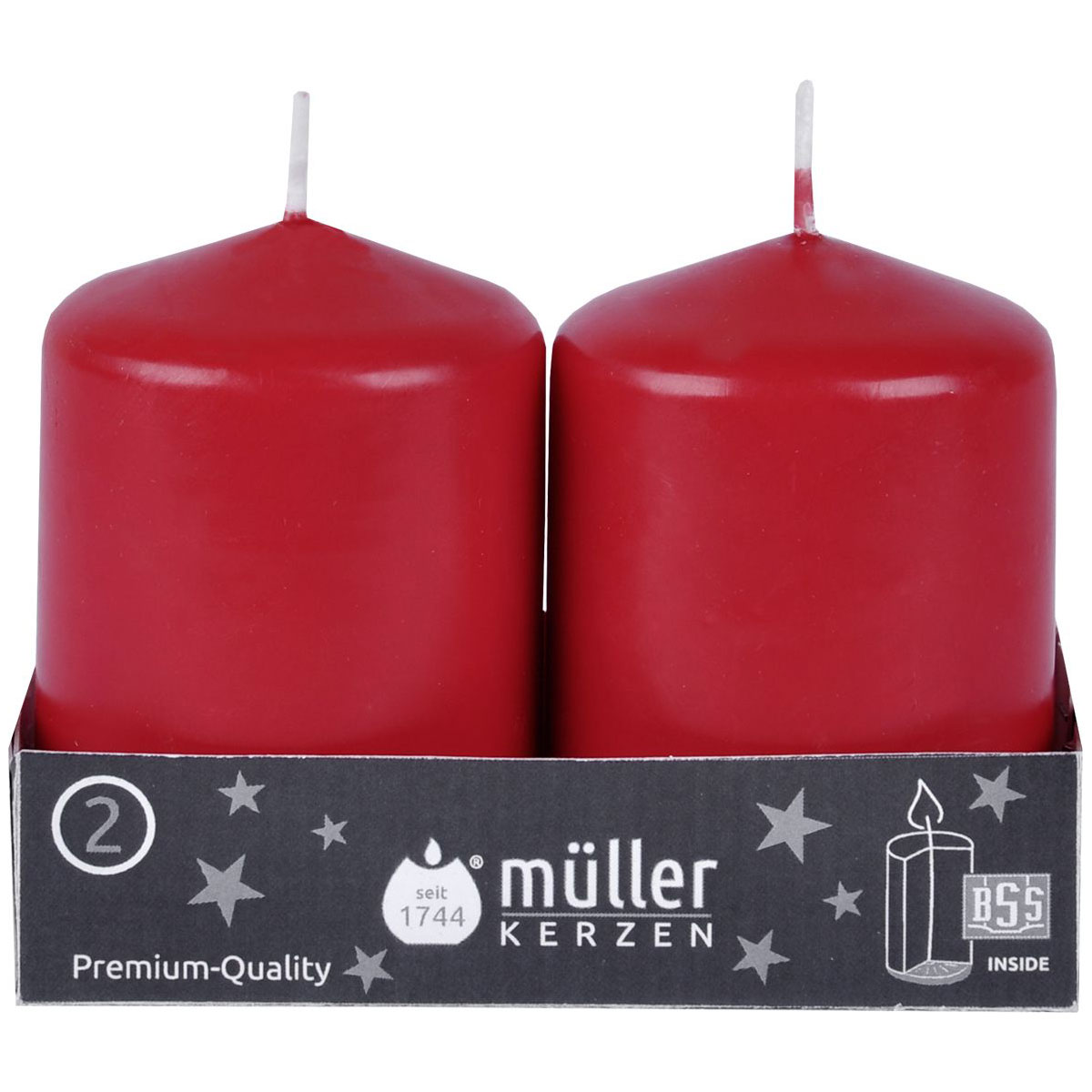Stumpenkerzen Höhe 80 mm Durchmesser 55mm 2er Pack karminrot