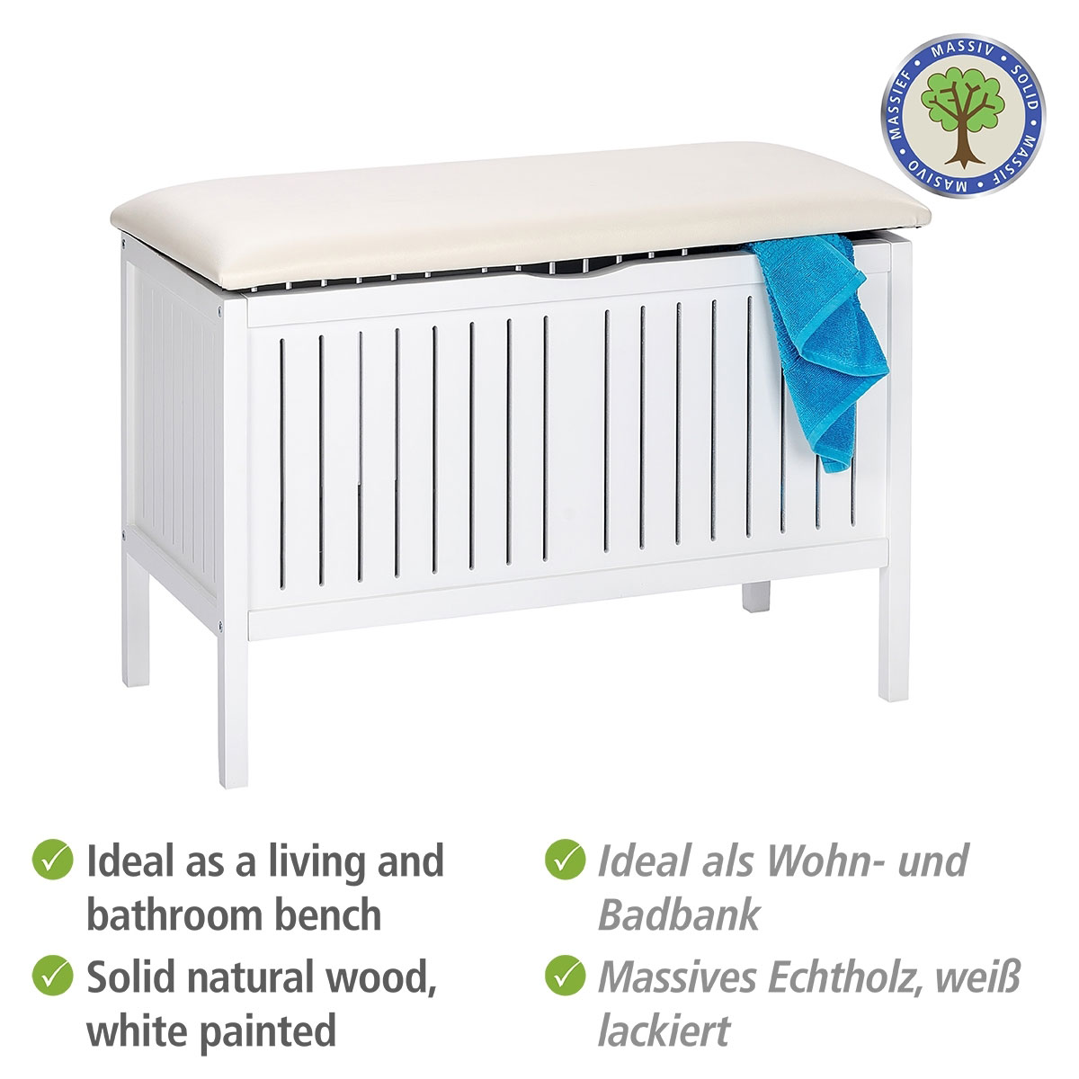 Wenko  Wohnbank Oslo Badhocker massives Echtholz Bild 3