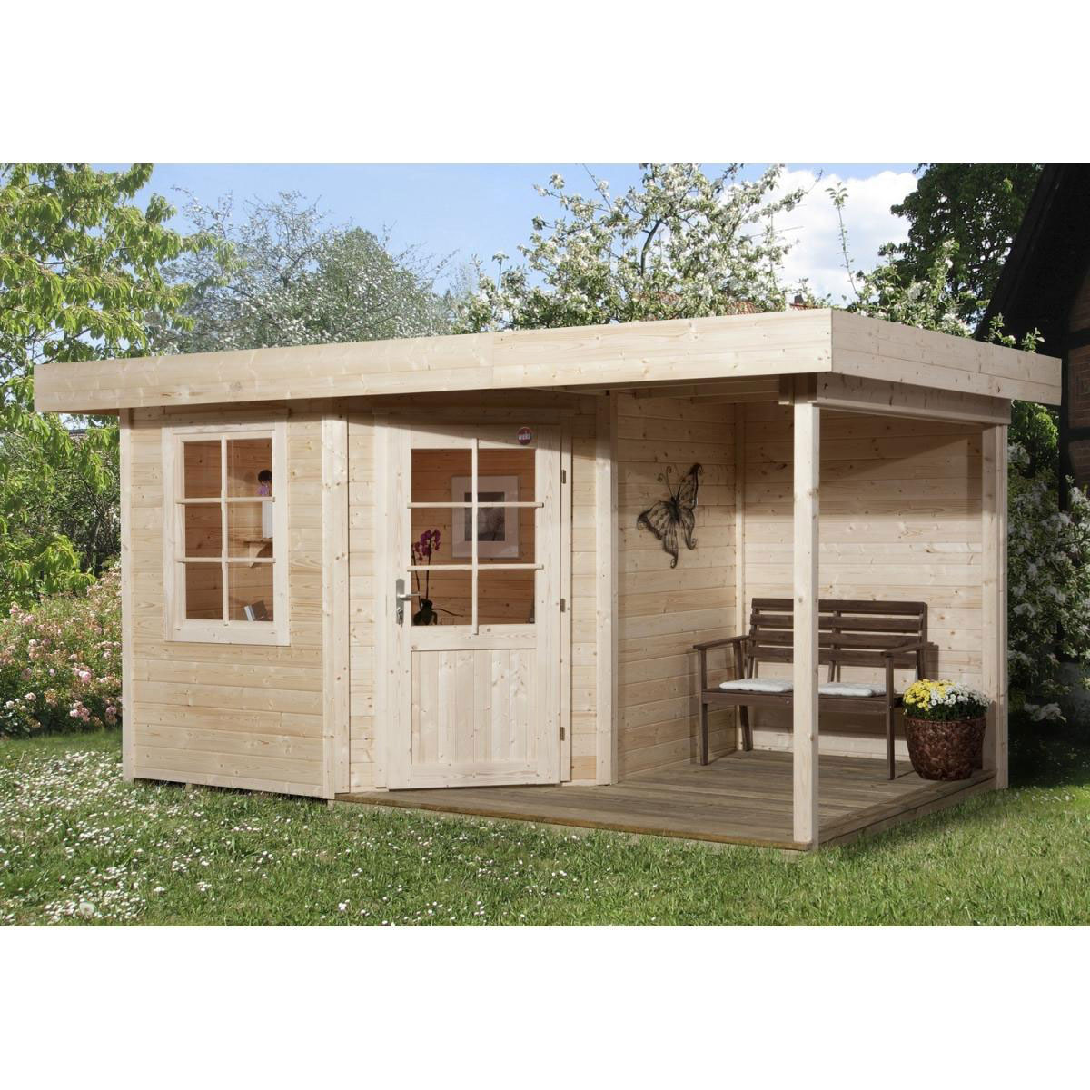 Weka Designhaus 213 A mit Anbau 150 cm 5-Eck 456 x 298 x 224 cm braun