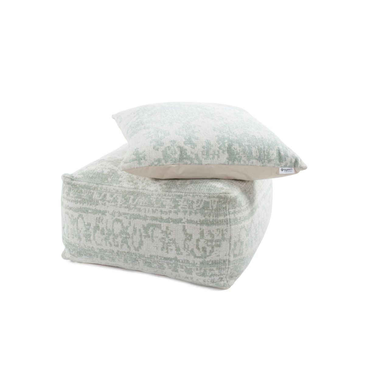 Pouf und Kissen Set Hocker Paramount 110 elfenbein mint 80x80cm