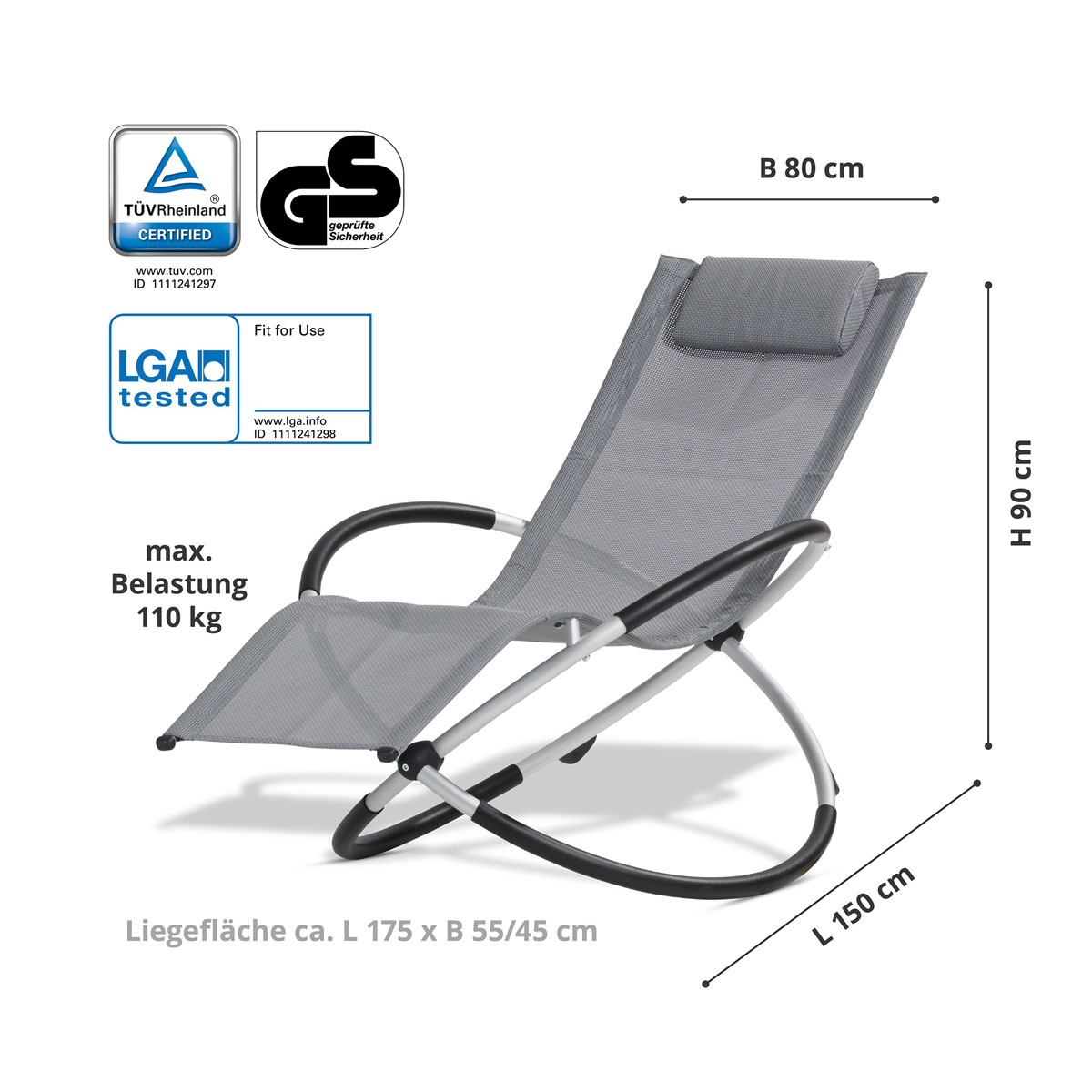 Leco Klappbare Schaukelliege Sonnenliege Grau Bild 5