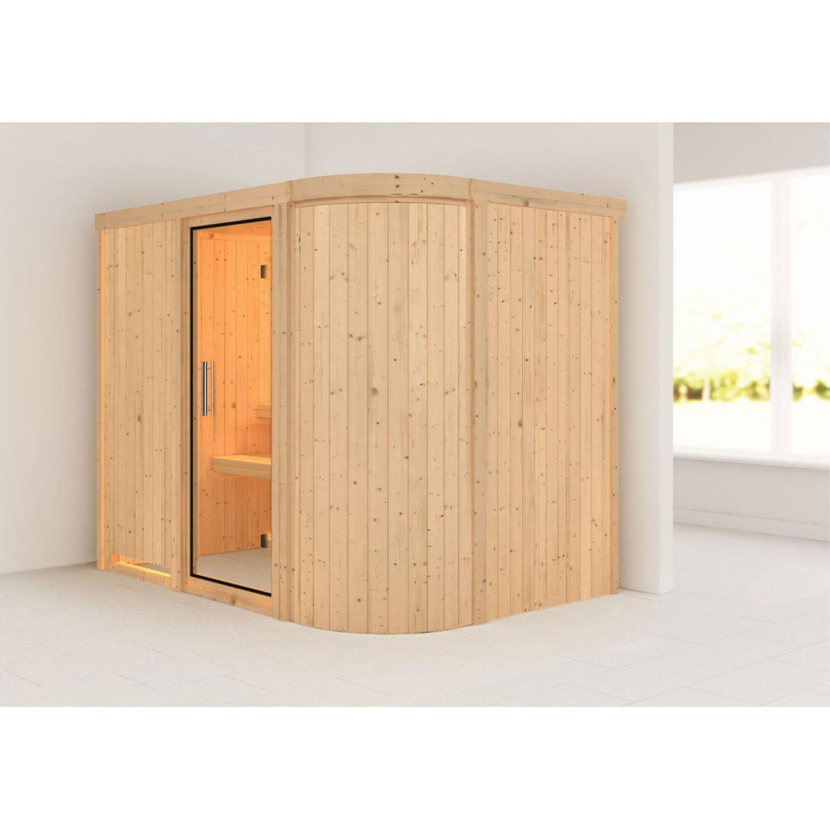 Karibu Sauna Titania 4 Fronteinstieg ohne Ofen kein Kranz Klarglas-Tür Bild 4