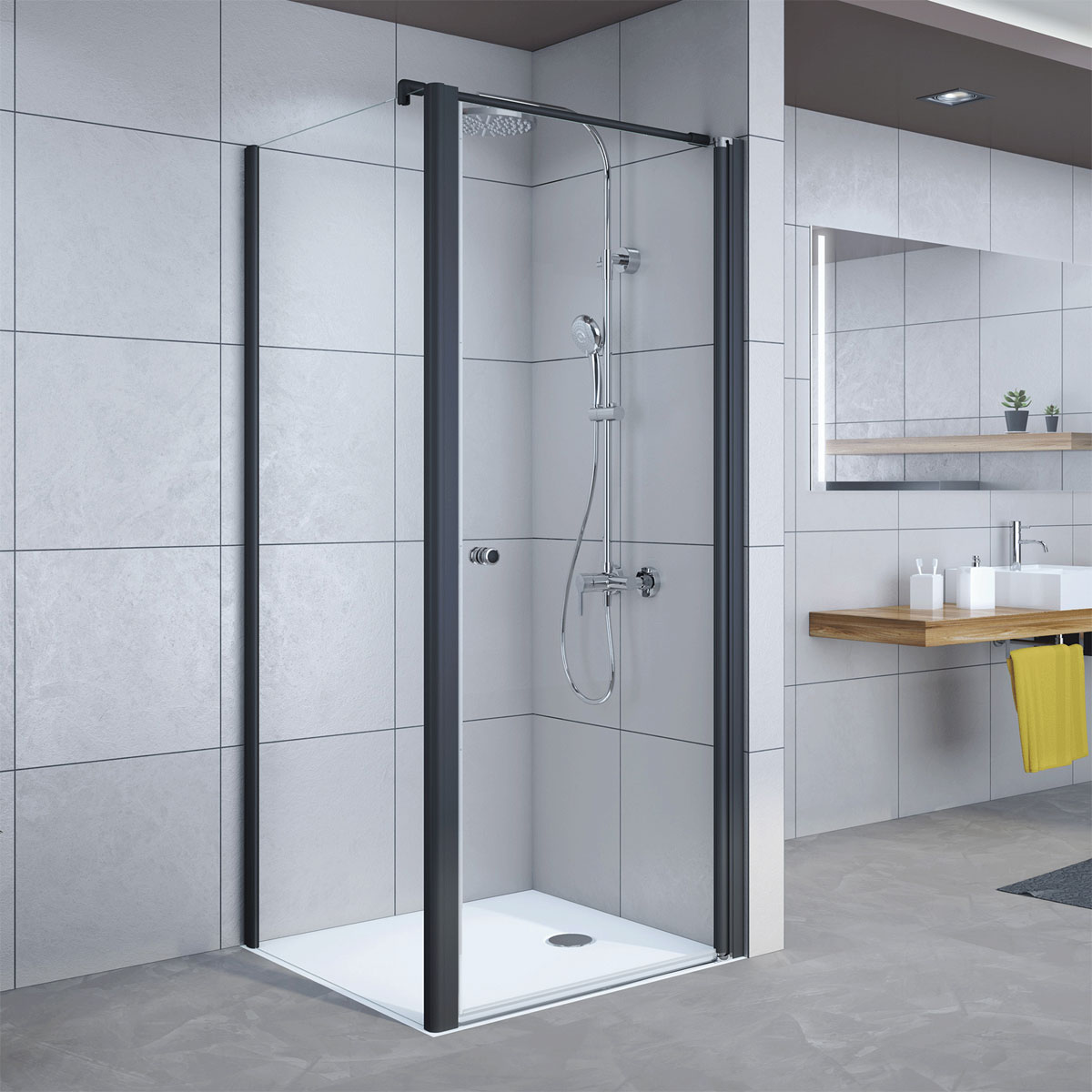 Breuer  Drehtür Elana 6 für Seitenwand, Anschlag rechts, schwarz matt, Terrazzo, 800 mm