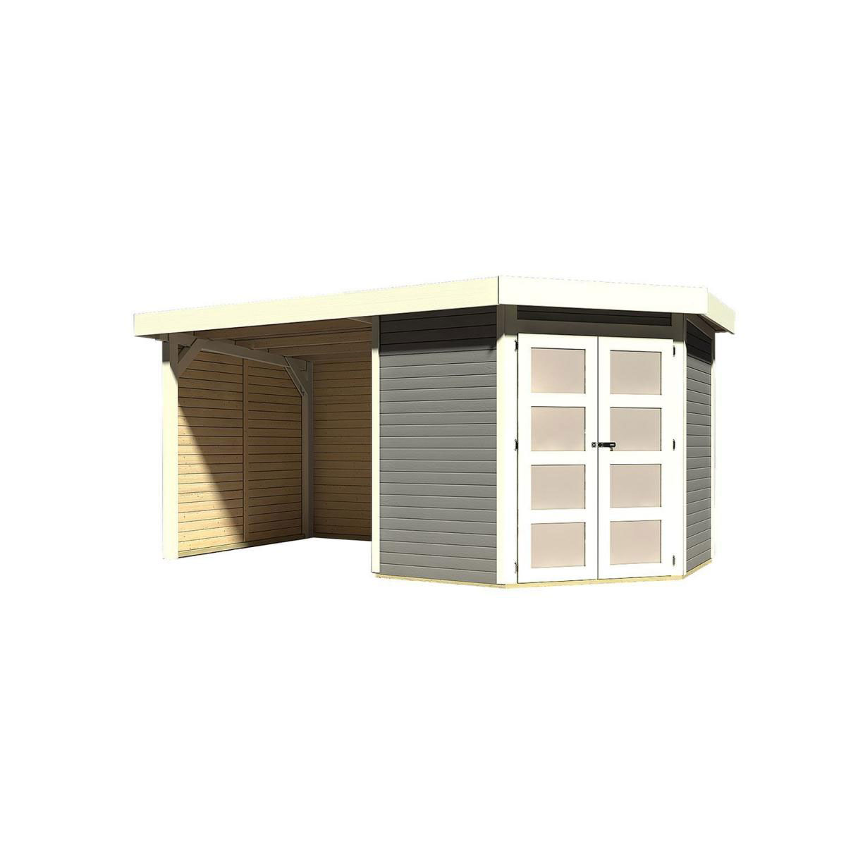 Karibu Gartenhaus Goldendorf 3/5 mit Anbaudach 220 cm und Seiten-/Rückwand 213 x 217 x 218 cm grau Bild 2