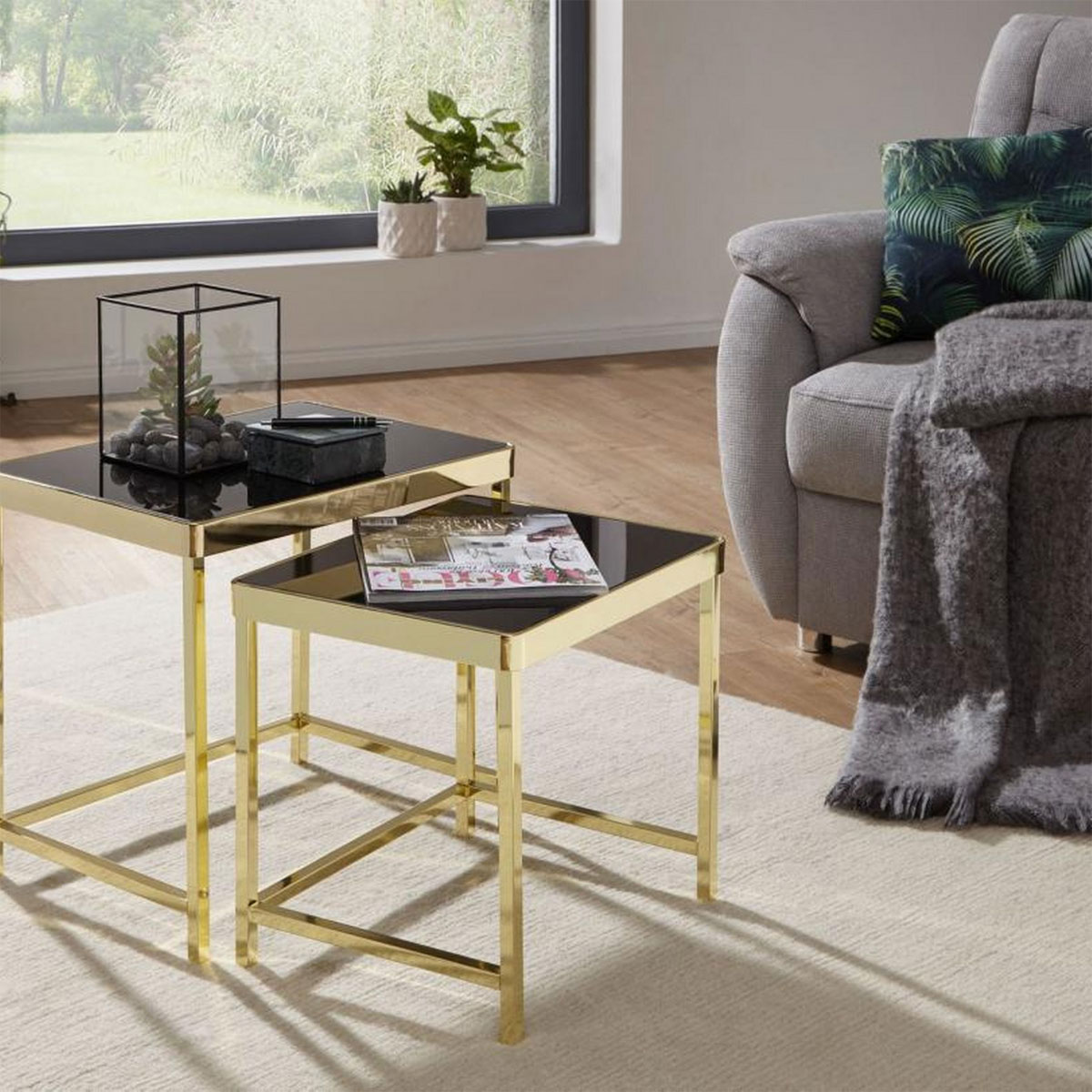 Wohnling Satztisch Viola Schwarz/Gold Metall/Glas Bild 5