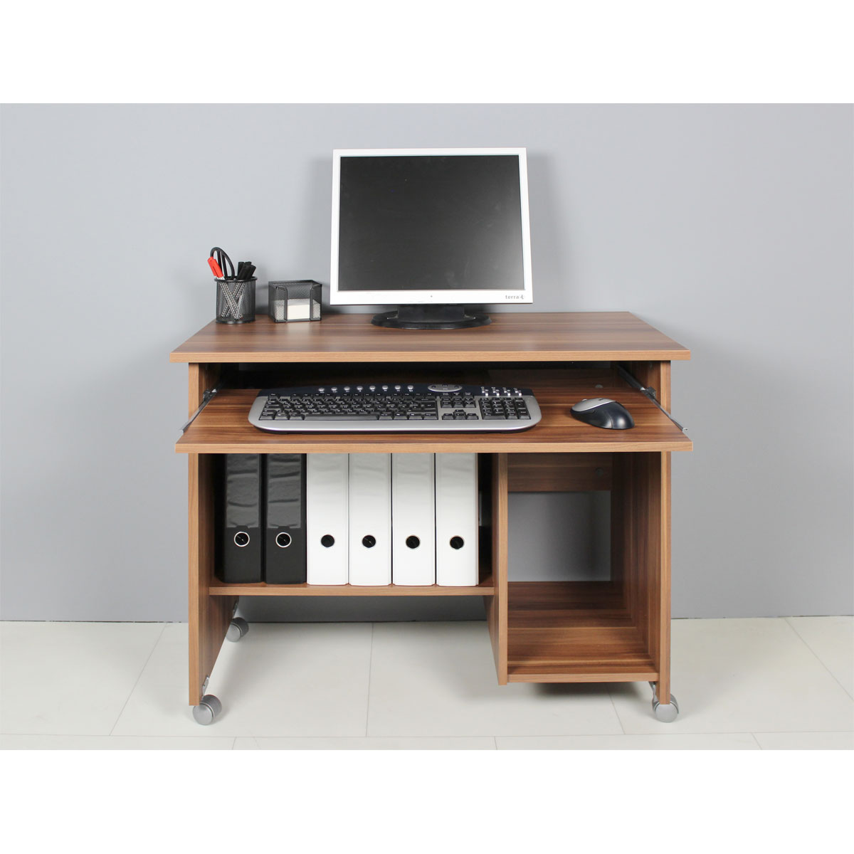 Computertisch Work mit Laufrollen und Tastaturauszug 90 x 72 x 48 cm Walnuss-Nachbildung Bild 6