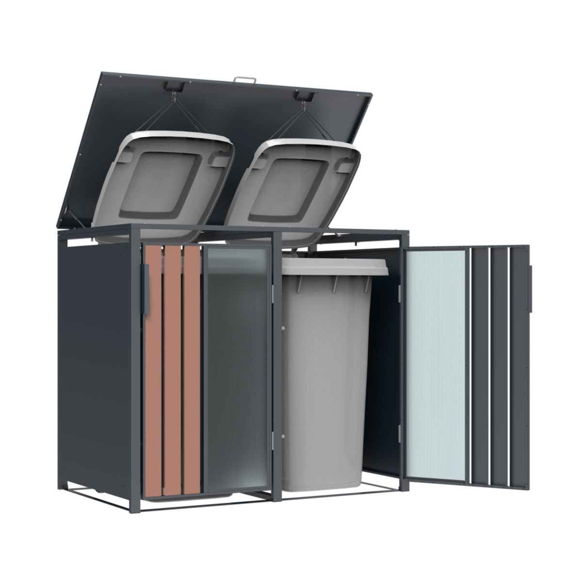 Westmann Mülltonnenbox Status 2 2 x 240L Anthrazit & Holzoptik|80x132x116 cm Bild 6