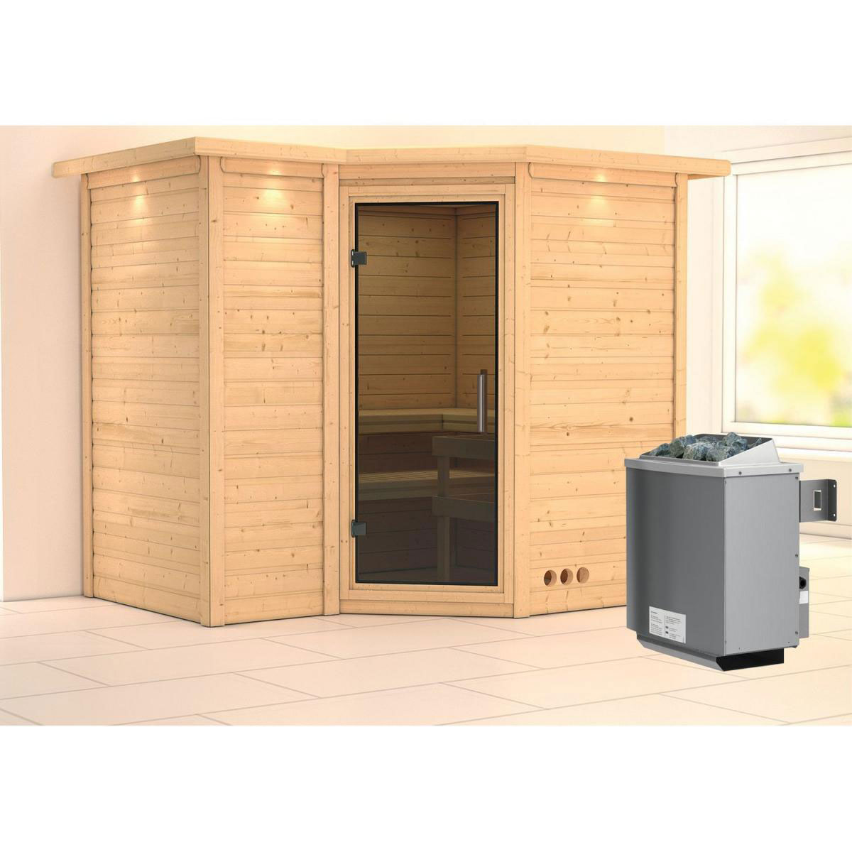 Karibu Sahib 2 Eckeinstieg 9 kW Ofen integr Strg mit Kranz Tür graphit Bild 1