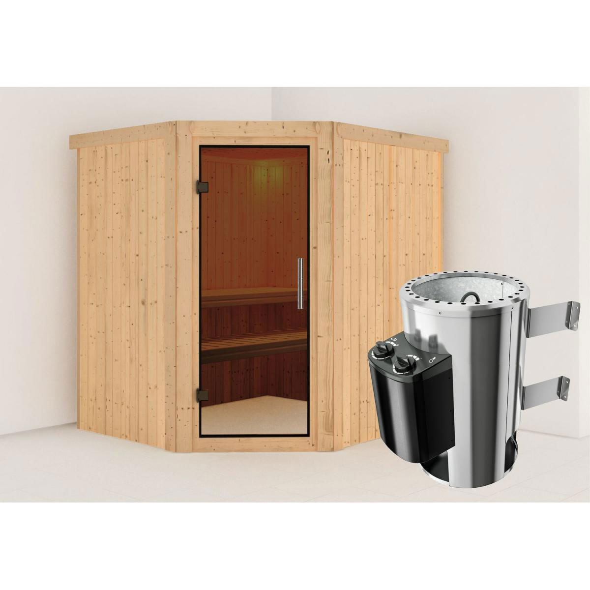 Karibu Sauna Lilja Eckeinstieg 3,6 kW Ofen integr Strg kein Kranz Energiespartür Bild 5