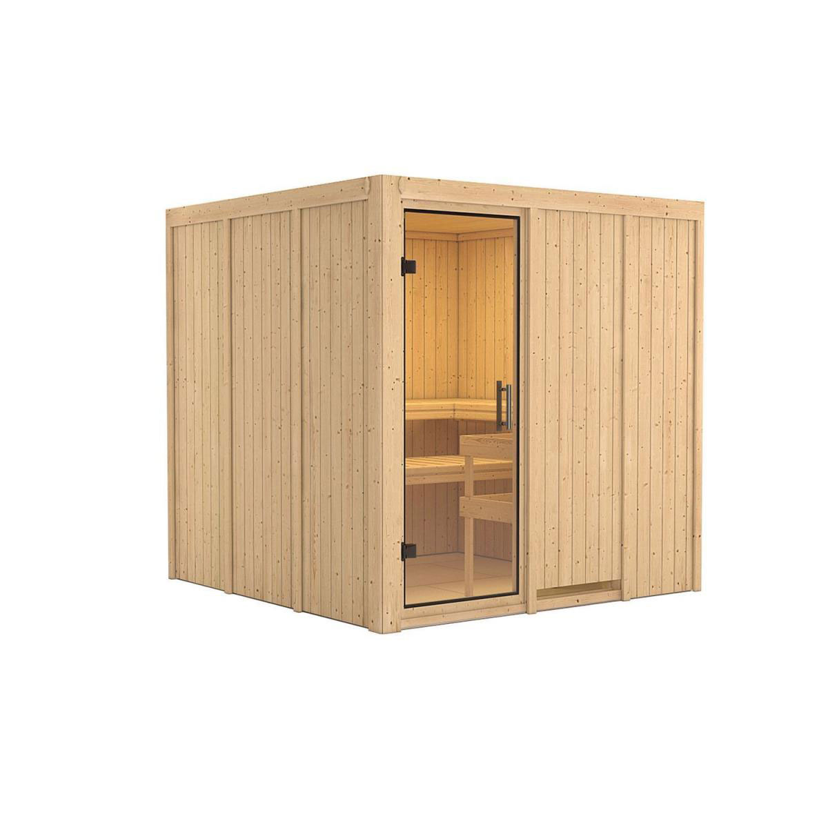 Karibu Sauna Rodin Fronteinstieg ohne Ofen kein Kranz Klarglas-Tür Bild 1