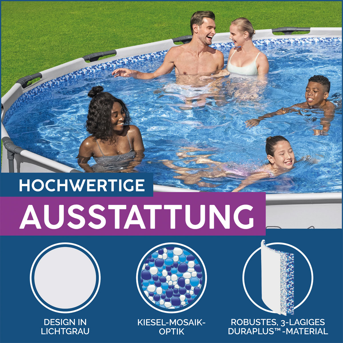 Bestway Steel Pro MAX™ Frame Pool Komplett-Set mit Filterpumpe Ø 457x122 cm, lichtgrau rund Bild 8