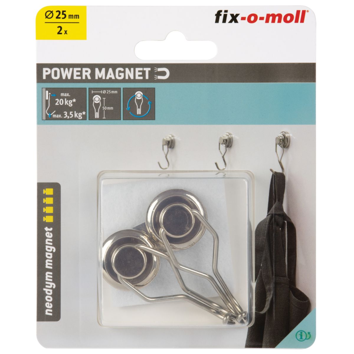 Suki Topfmagnet Neodym Ø 25 mm, mit drehbarem Haken 50 mm, silber Bild 2