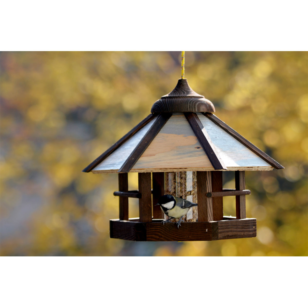 Vogelfutterhaus Camouflage zum Aufhängen 35 x 35 x 29 cm Kiefer Dunkelbraun Bild 2