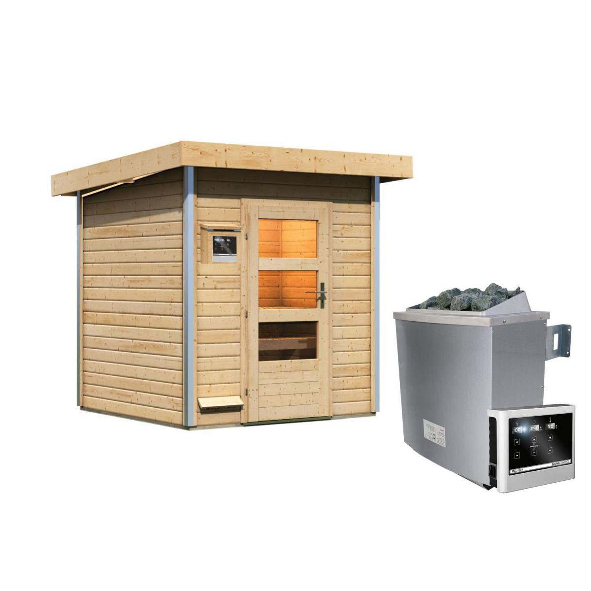 Karibu Saunahaus Torge 38 mm 9 kW Ofen externe Strg moderne Tür Bild 1