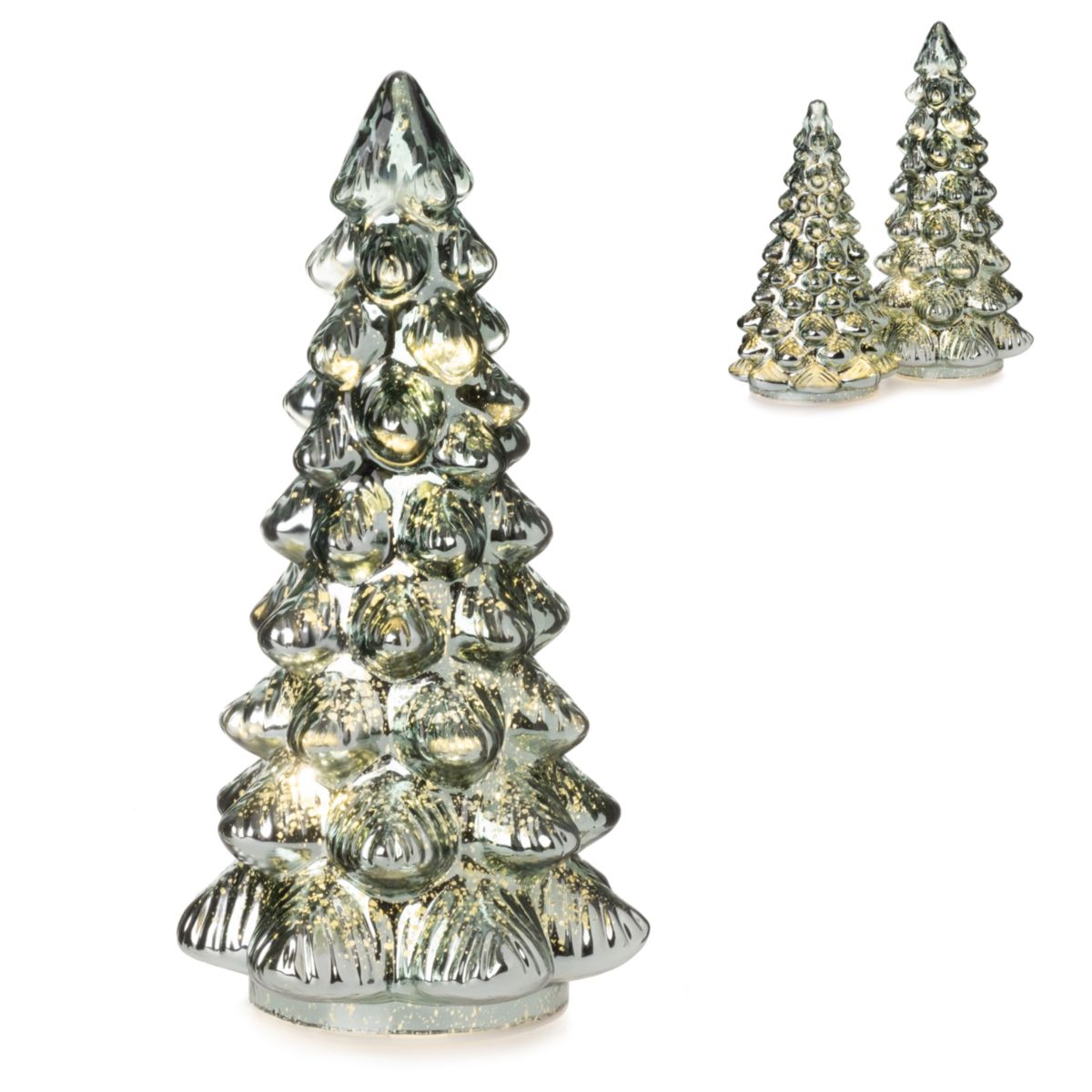 Tannenbaum mit LED 24cm Glas metallic grün