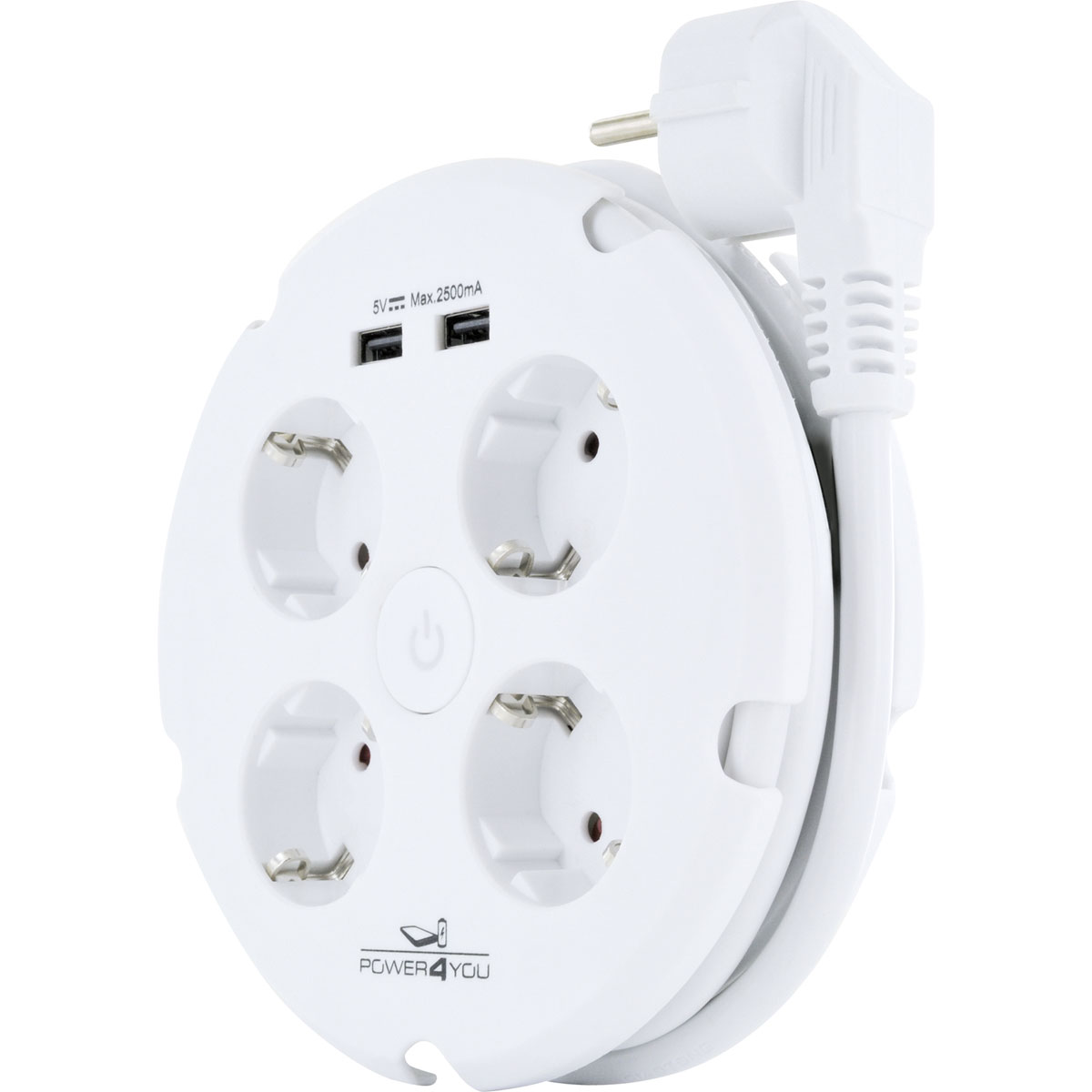 Schwaiger  Steckdosenleiste 4-fach mit 2-fach USB rund weiß Bild 2