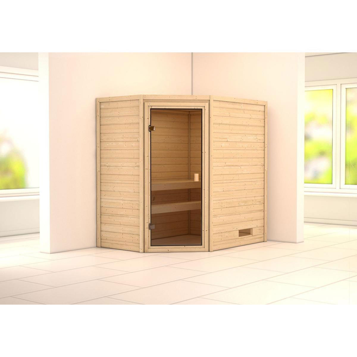 Karibu Systemsauna Svea Eckeinstieg ohne Kranz ohne Ofen Bild 1