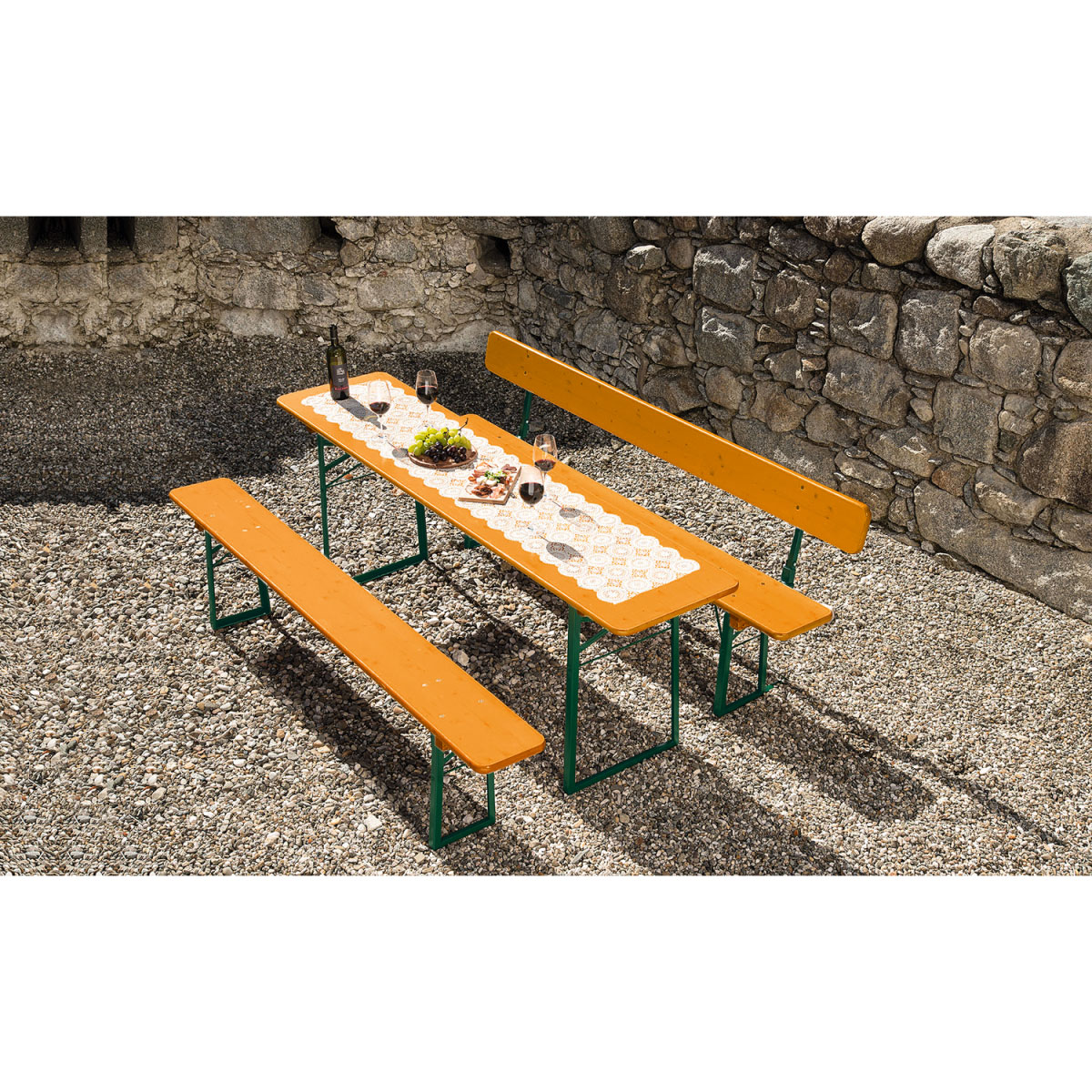 Ruku Biertischgarnitur 3- teilig Bänke mit Lehne kieferfarben Bild 2