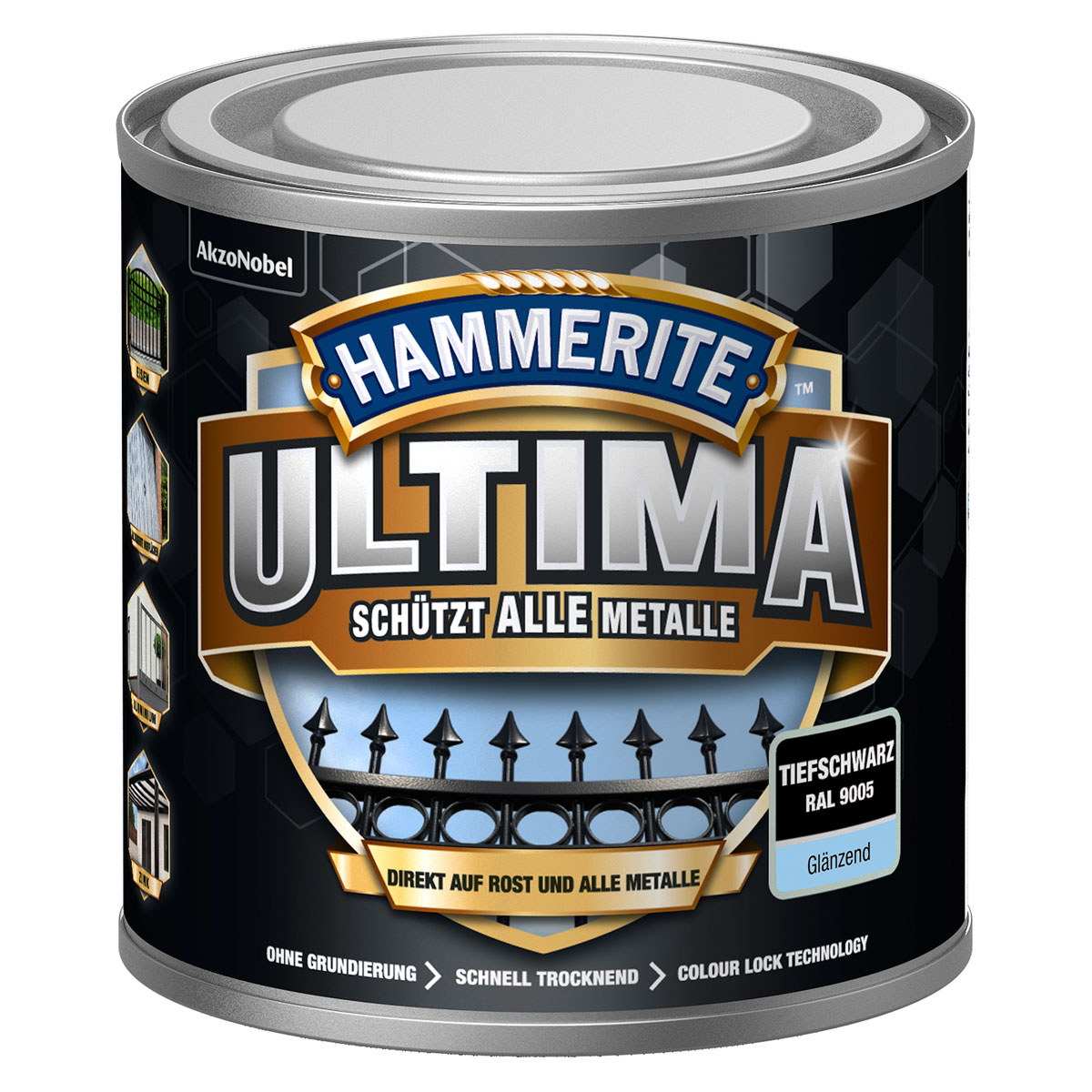 Hammerite Metallschutzlack Ultima Tiefschwarz glänzend 250 ml
