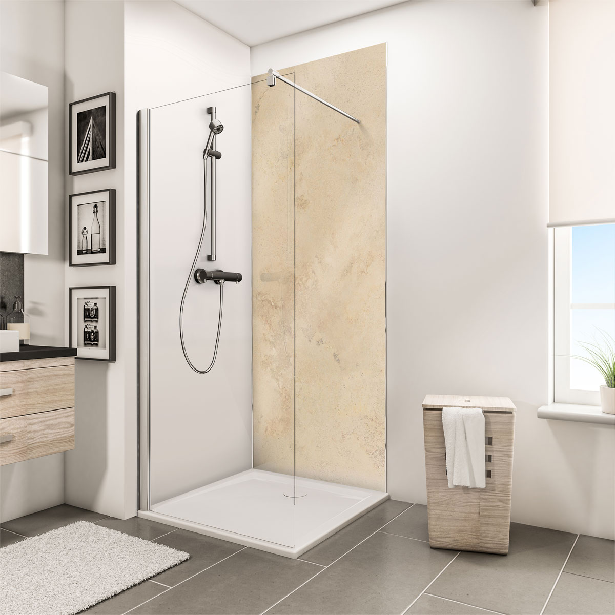 Schulte Duschrückwand Decodesign Hochglanz 255 x 100 Kalkstein hell Bild 1