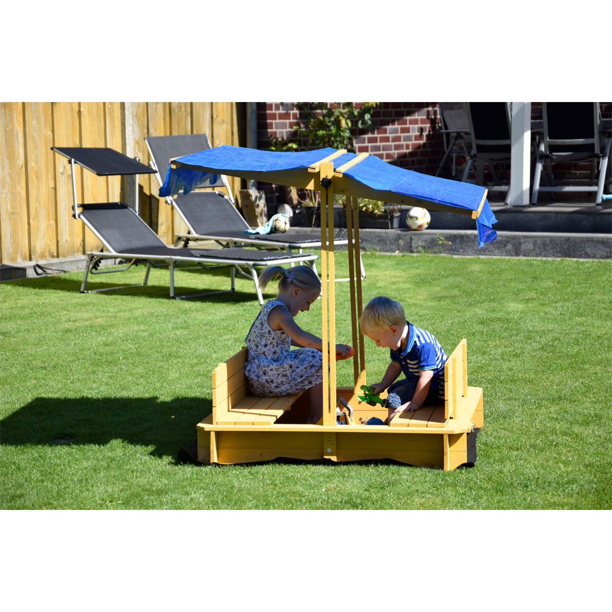 dobar Sandkasten mit schwenkbarem Dach 120 x 120 x 120 cm hellbraun Bild 6