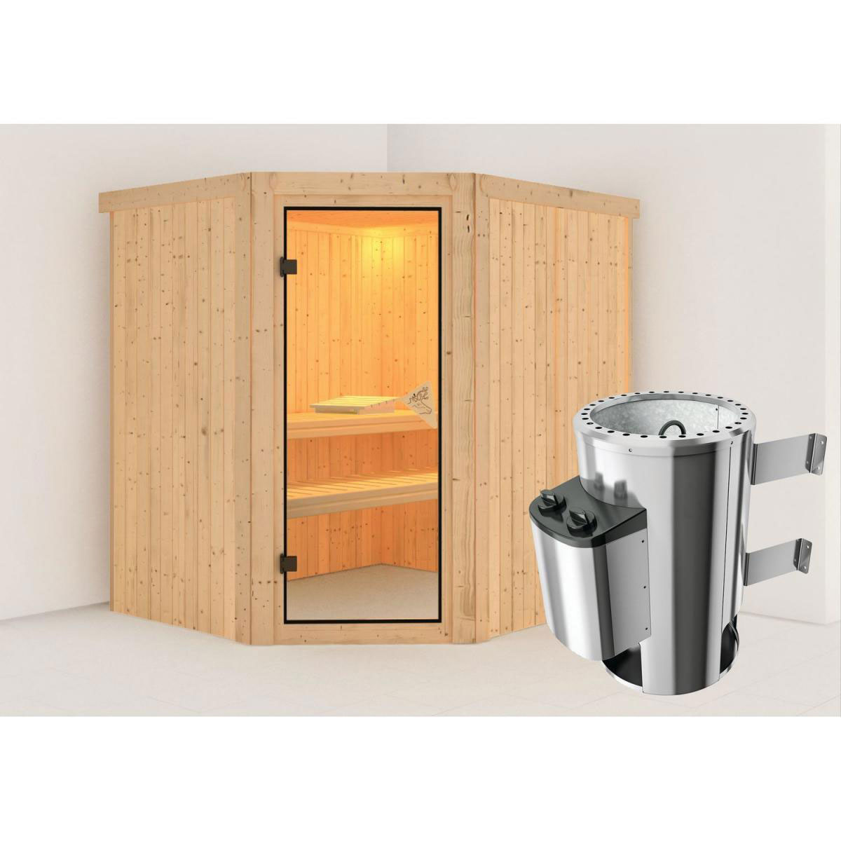 Karibu Systemsauna Lilja 68 mm 6 kW Ofen integr Strg ohne Dachkranz Bild 1