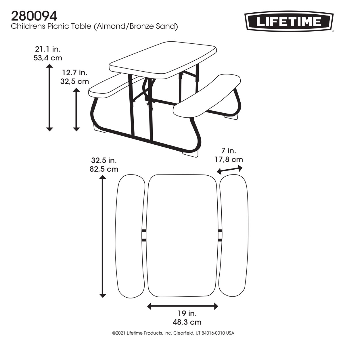 Lifetime Tisch für Kinder mit Klappfunktion 90x82,5x53,5cm Lichtgrau Bild 5