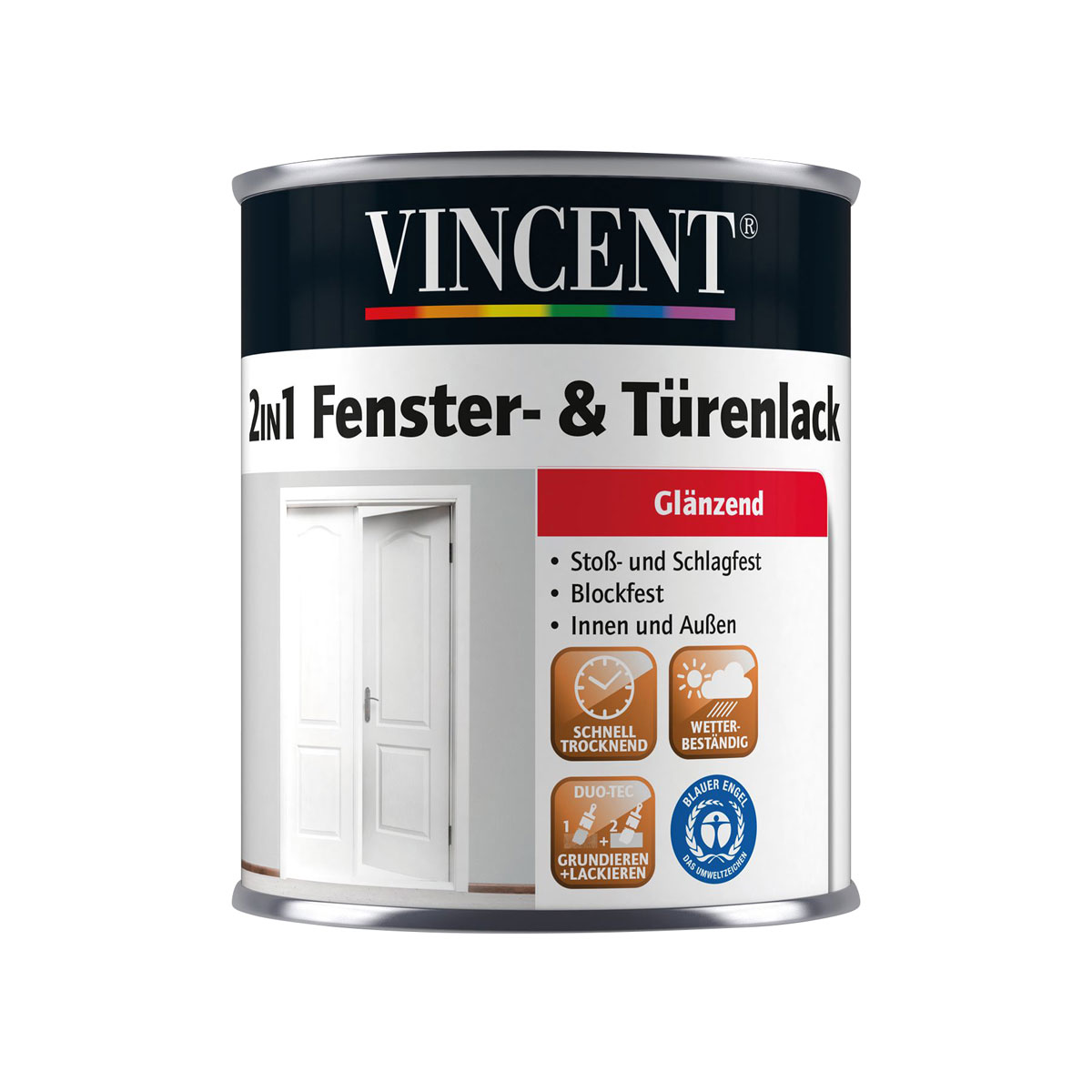 Vincent 2in1 Fenster- und Türenlack glänzend 750 ml