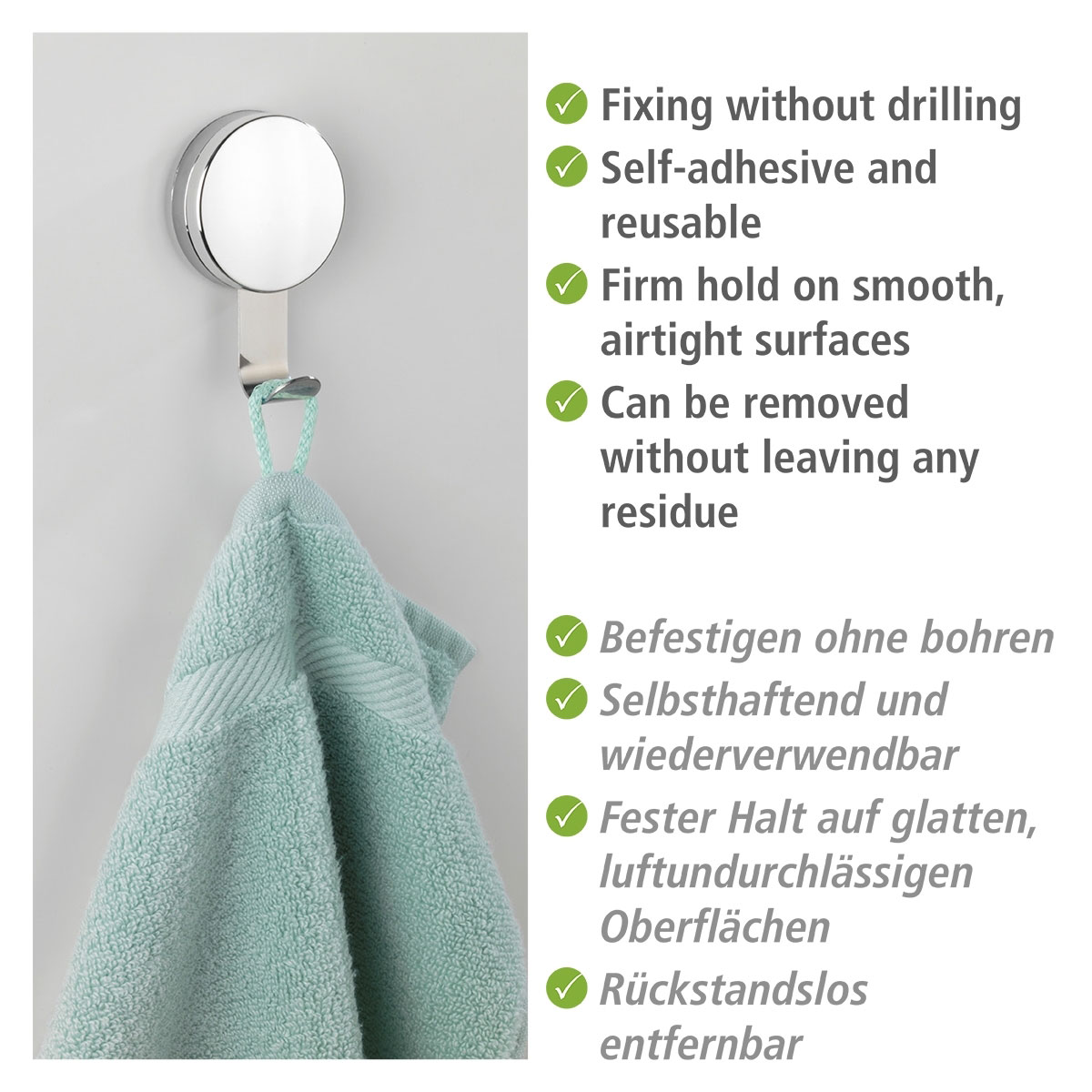 Wenko Wandhaken Osimo 2er Set Befestigen ohne bohren Static-Loc Plus Bild 4