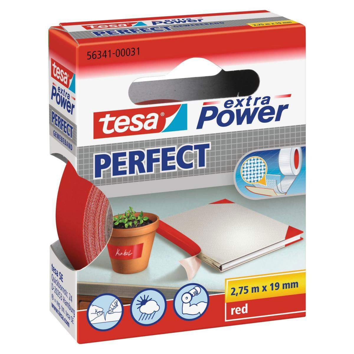 Tesa Extra Power Gewebeband rot 19 mm