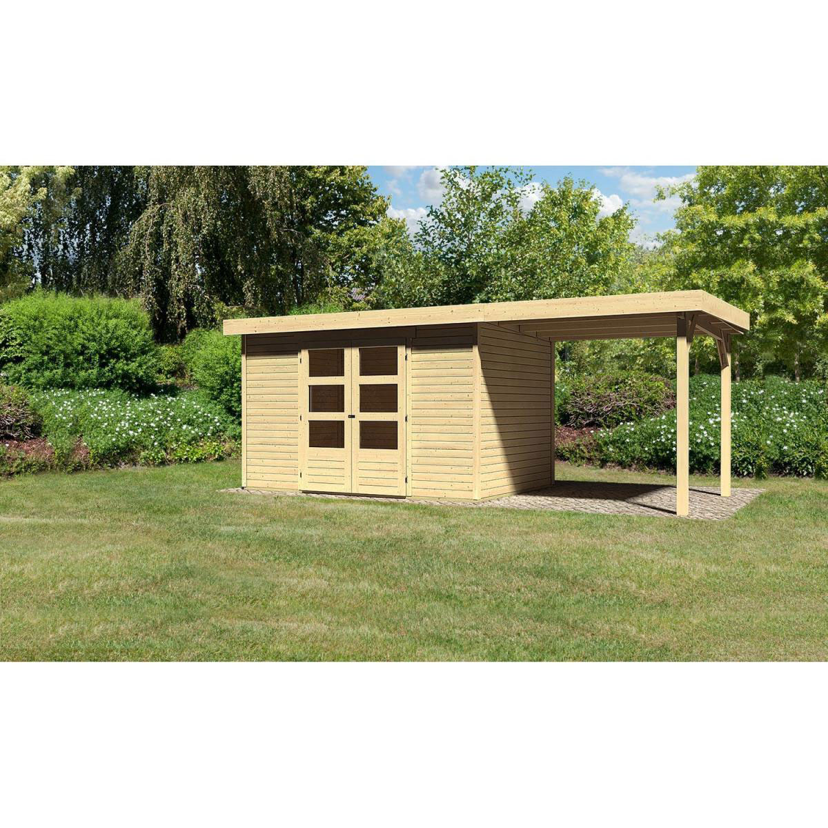 Karibu Gartenhaus Askola mit Anbaudach 225 cm naturbelassen 302 x 217 x 211 cm Bild 3