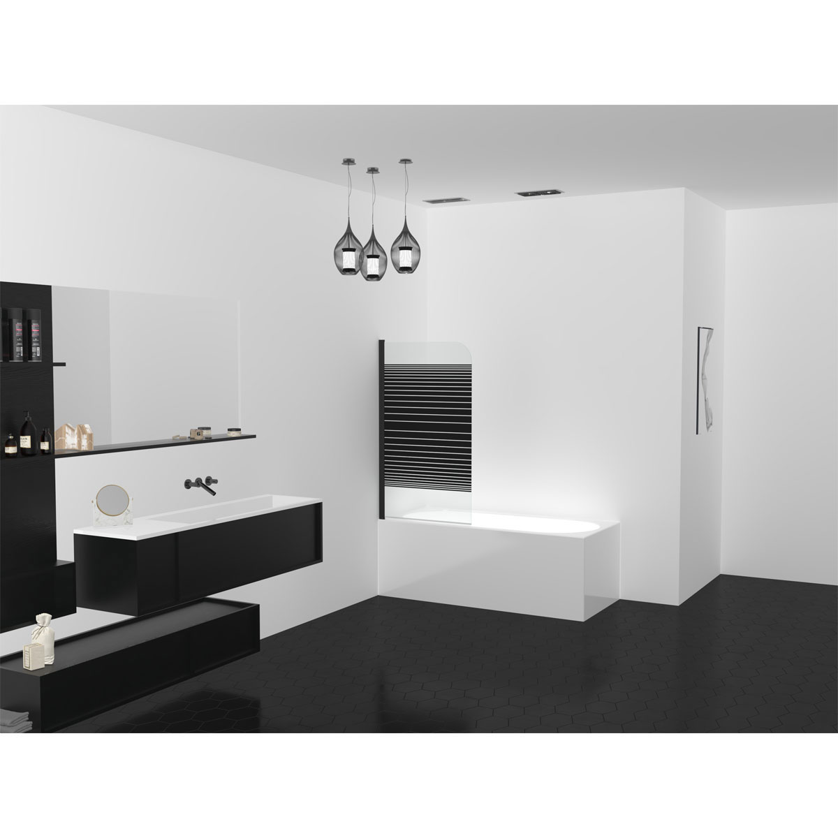 Aurlane Badewannenfaltwand Black Elegance Streifen 75 x 140 cm  Bild 2