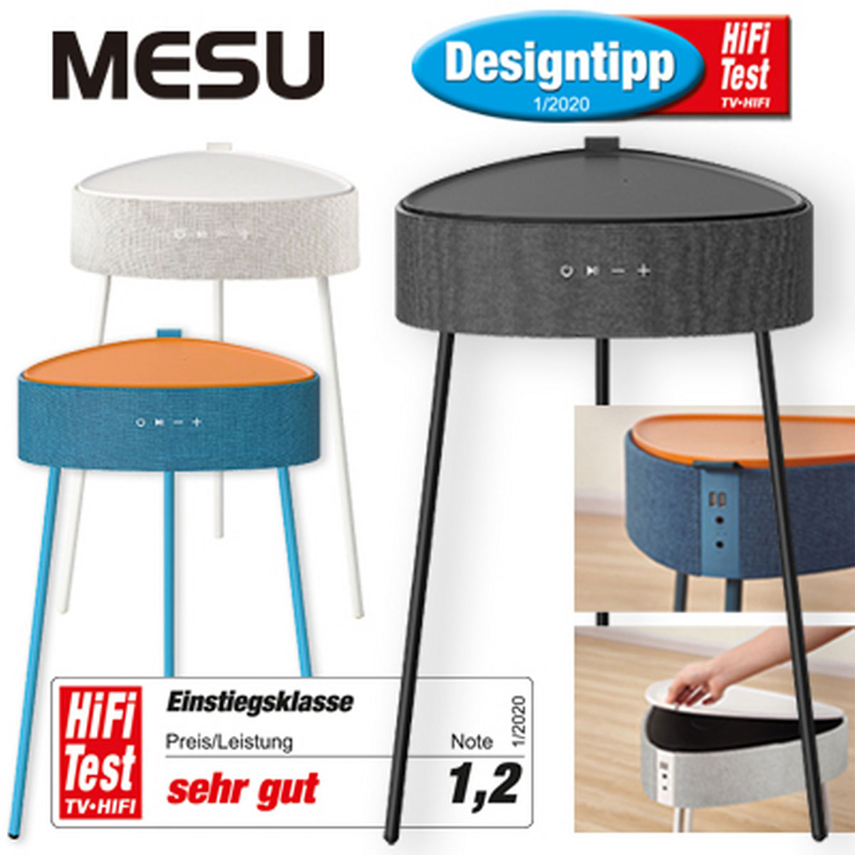 Fontastic Tisch Mesu mit drahtlosem Lautsprecher weiß Bild 3