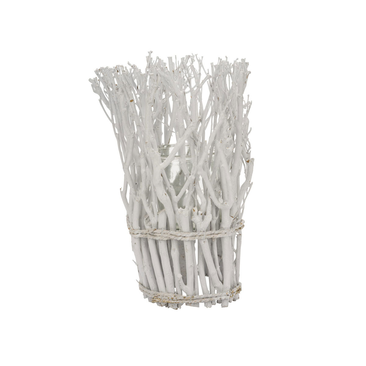Holz-Windlicht Äste 22 x 30 x 13 cm weiß