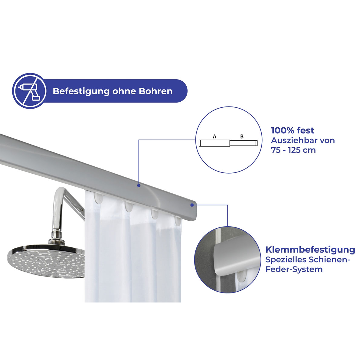 Wenko  Teleskop-Duschschiene Era Chrom 75-125 cm Duschvorhangschiene Bild 5