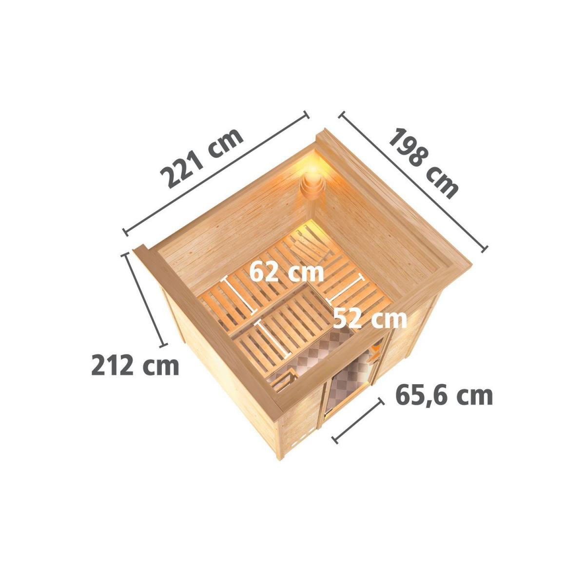 Karibu Sauna Mojave Fronteinstieg 9 kW Ofen integr Strg mit Kranz Klarglas-Tür Bild 9