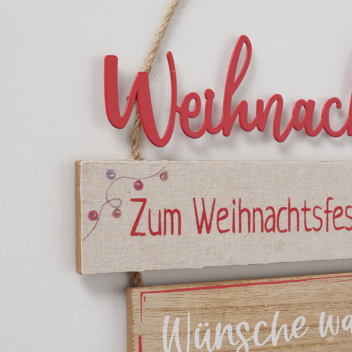Schild Nollaig sortiert Rechteck 0,5 x 24 x 48 cm natur rot Metall Textil Holz Bild 4