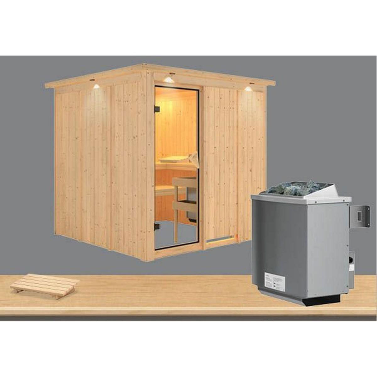 Karibu Systemsauna Rodin 68 mm 9 kW Ofen integr Strg mit Dachkranz Bild 2