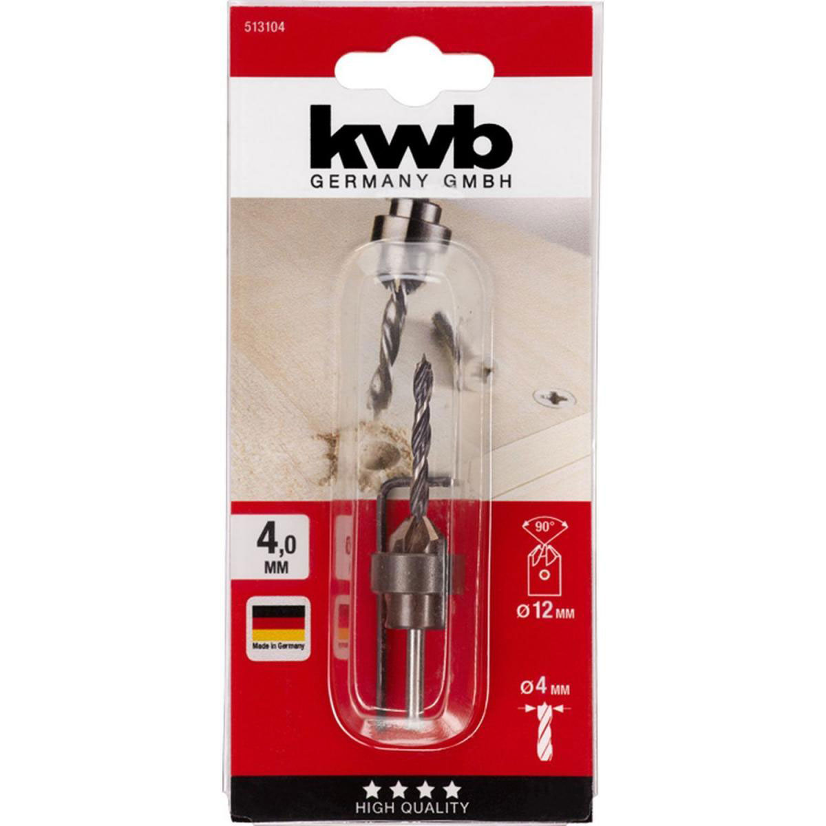 kwb  Holzspiralbohrer-Set mit Aufstecksenker und Tiefenstop 3 teilig Durchmesser 4 mm Bild 2