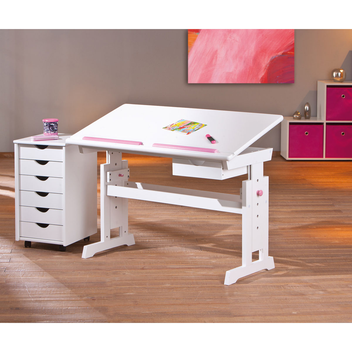 Inter Link Schreibtisch „Baru“, mit Schublade, rosa weiß, 109x90x55 cm Bild 5