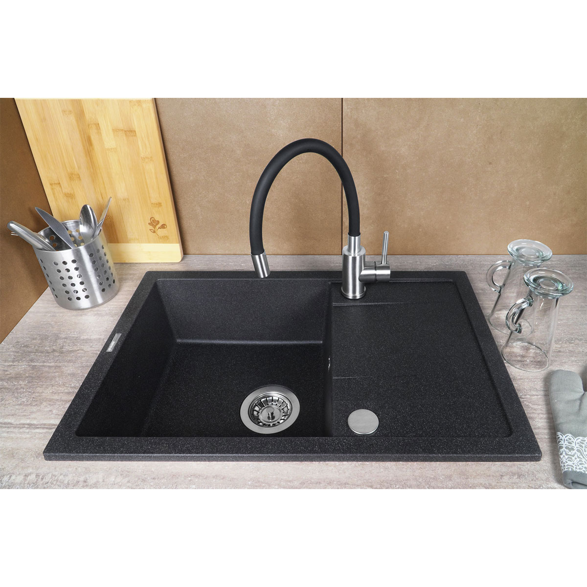 deante  Spültischarmatur LUNO Edelstahl/ schwarz Bild 7