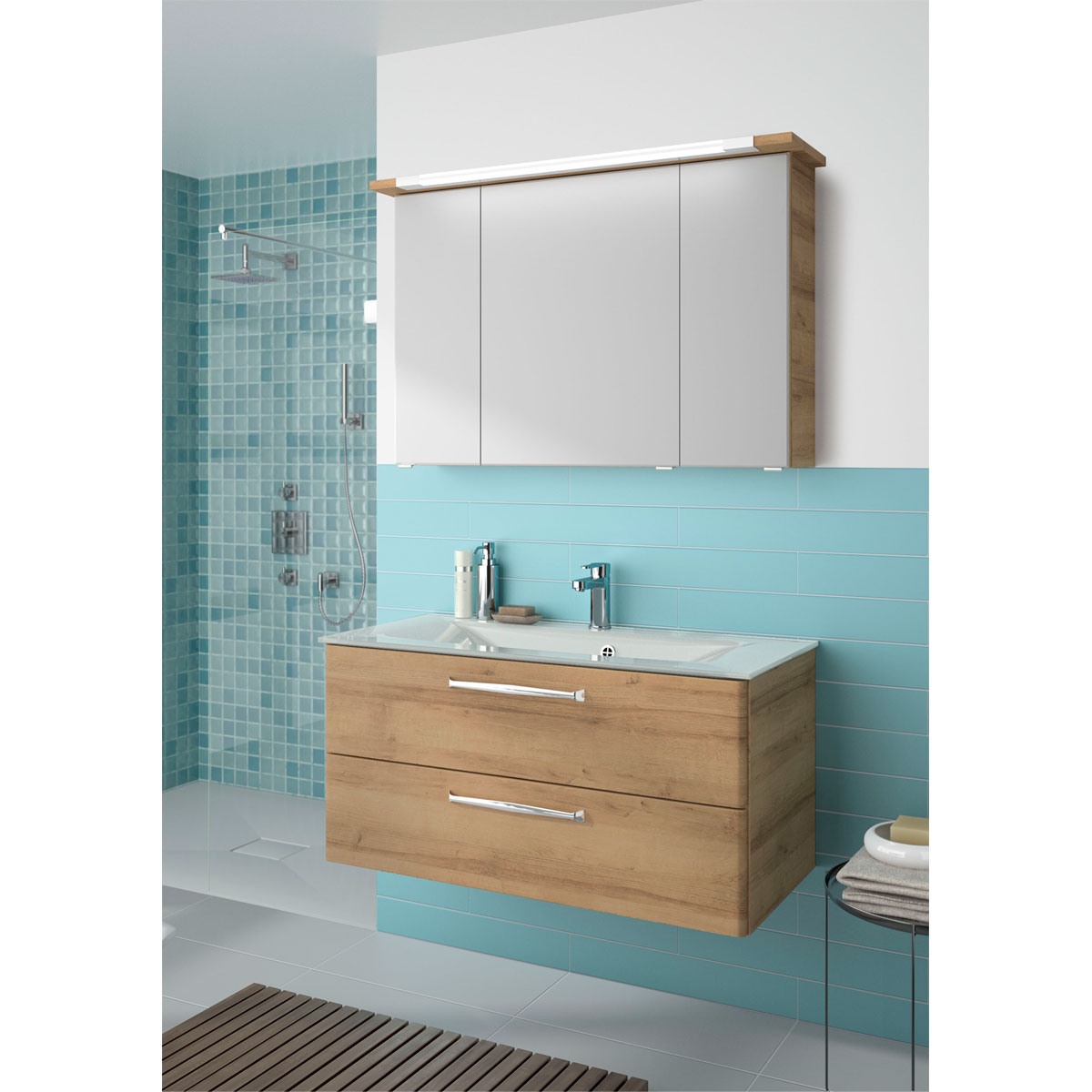 Pelipal Waschtisch Block Trentino Eiche mit Glaswaschtisch Bild 2