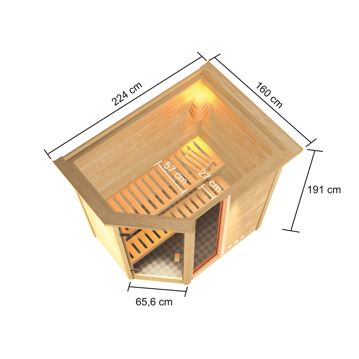 Karibu Sauna Jada mit Kranz naturbelassen externe Steuerung Bild 2