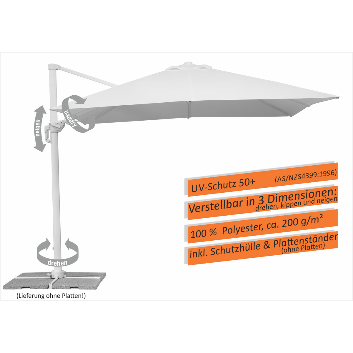 Schneider Schirme Ampelschirm Rhodos Twist Bianco 300 x 300 cm weiß Bild 10