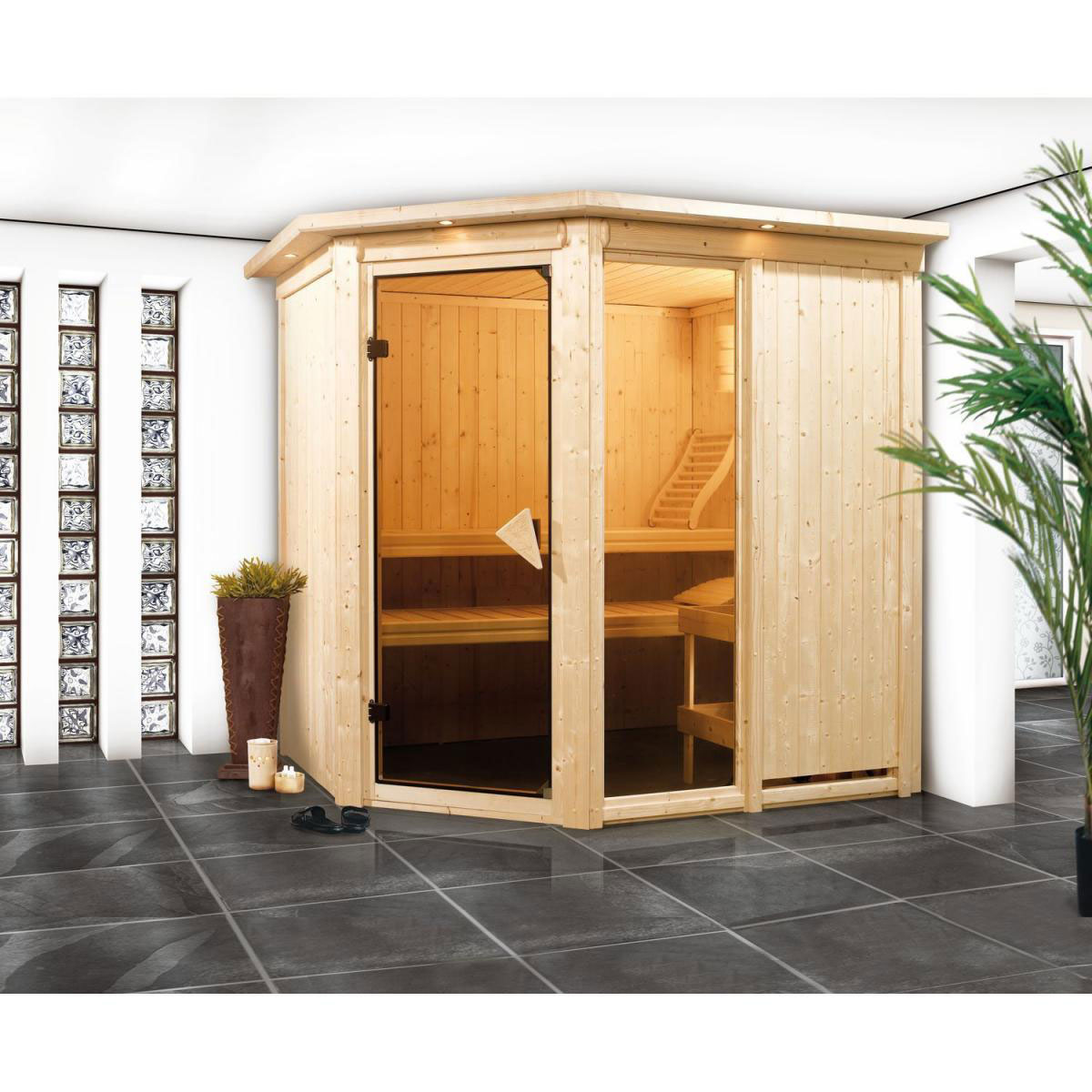 Karibu Systemsauna Fiona 1 68 mm 9 kW Ofen integr Strg ohne Dachkranz Bild 5