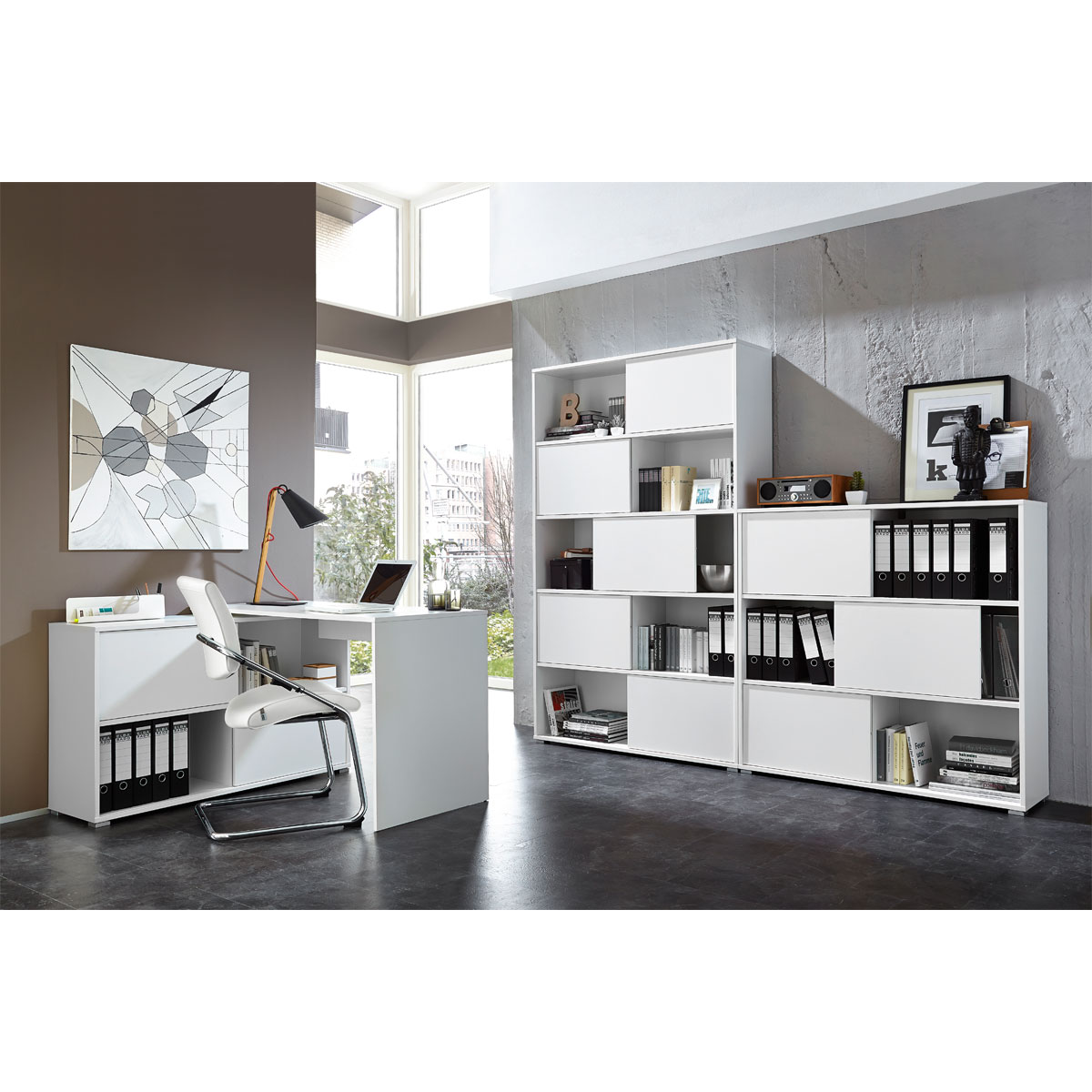 Schiebetürregal 120 x 196 x 35 cm weiß/Sonoma Eiche Bild 7