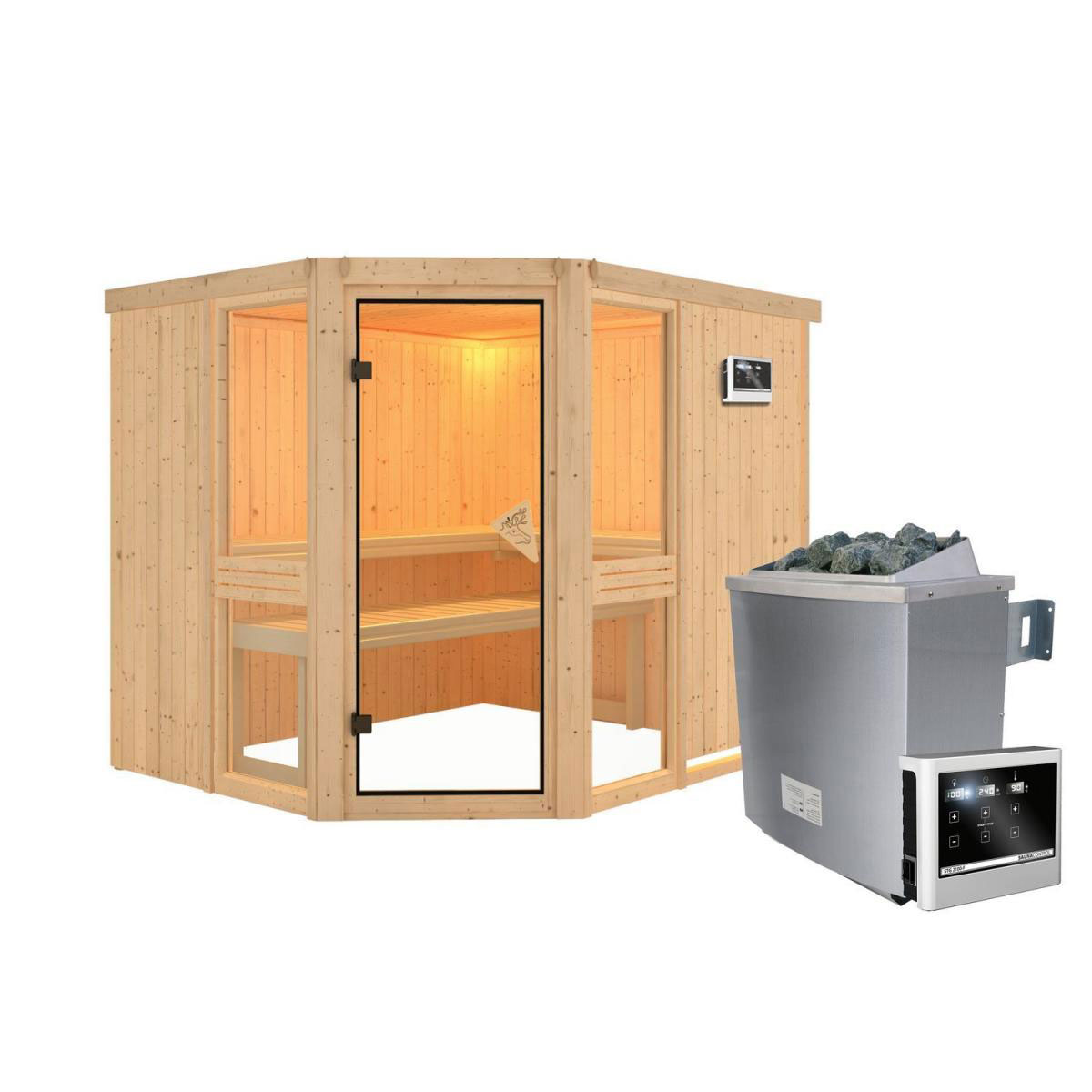 Karibu Amelia 3 Eckeinstieg 9 kW Ofen externe Strg modern ohne Kranz Bild 8