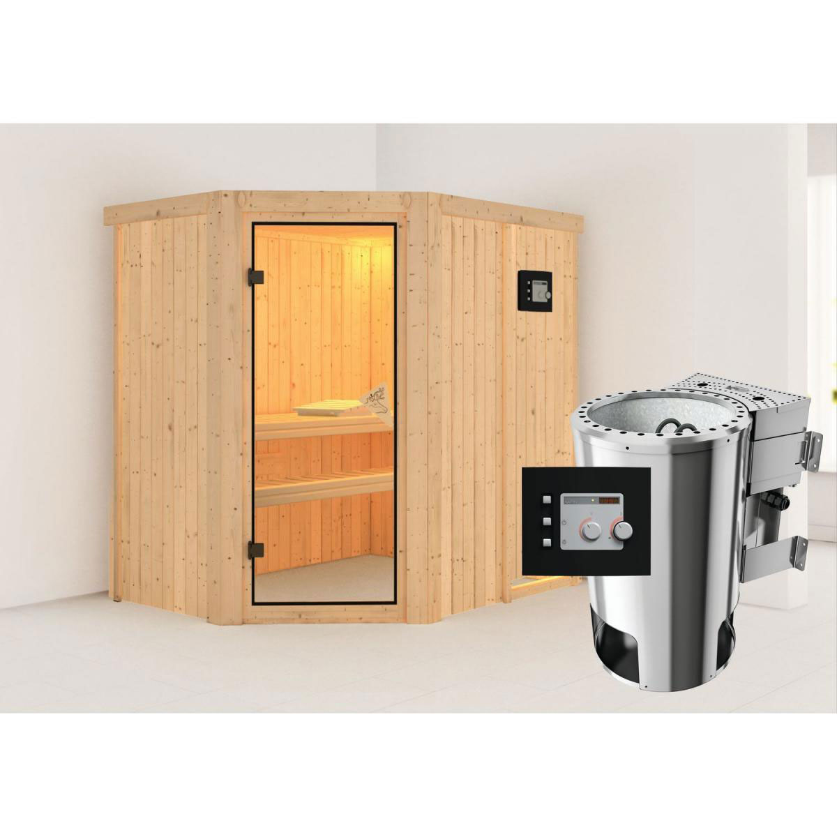 Karibu Systemsauna Saja 68 mm 3,6 kW Ofen Bio externe Strg. Bild 1